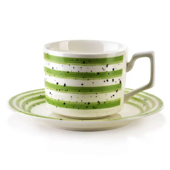 Filiżanki porcelanowe ze spodkami AFFEK DESIGN JOY GREEN 210 ml 6 szt.