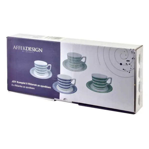 Filiżanki porcelanowe ze spodkami AFFEK DESIGN JOY BLUE 210 ml 6 szt.
