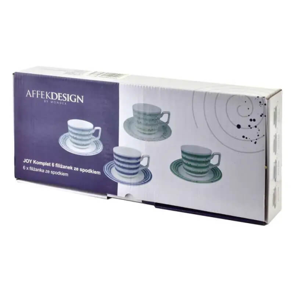 Filiżanki porcelanowe ze spodkami AFFEK DESIGN JOY GREY 210 ml 6 szt.