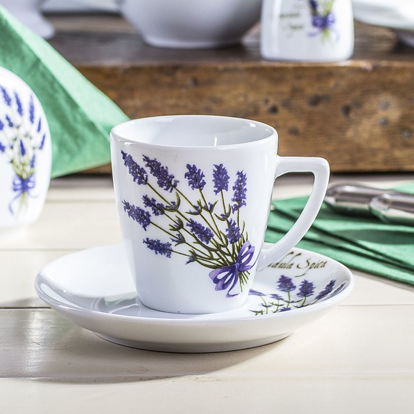 Filiżanka do espresso porcelanowa ze spodkiem LUBIANA LAWENDA BIAŁA 100 ml