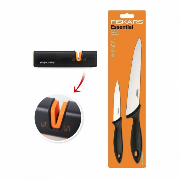 FISKARS Essential Xsharp Plus 2 szt. - noże kuchenne ze stali nierdzewnej z ostrzałką