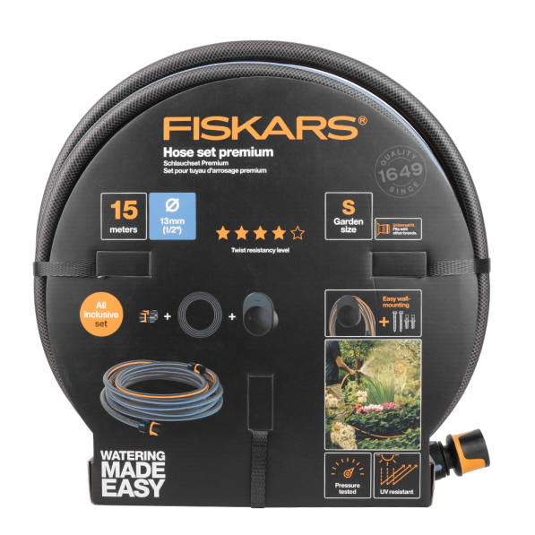 FISKARS Hose Ser Premium 13 mm 15 m - wąż ogrodowy z wieszakiem