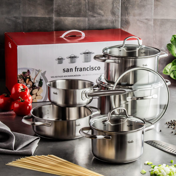 FISSLER San Francisco - zestaw 5 garnków ze stali nierdzewnej z pokrywkami 