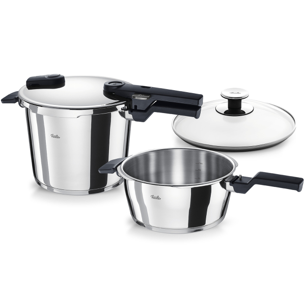 FISSLER Vitaquick 6 l + 3,5 l - szybkowary ciśnieniowe ze stali nierdzewnej z pokrywką