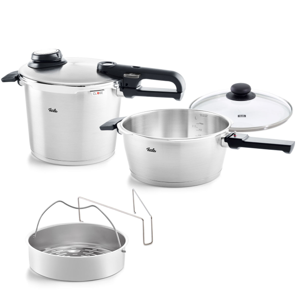 FISSLER Vitavit Premium 6 el. - szybkowary ciśnieniowe z wkładem do gotowania na parze ze stali nierdzewnej