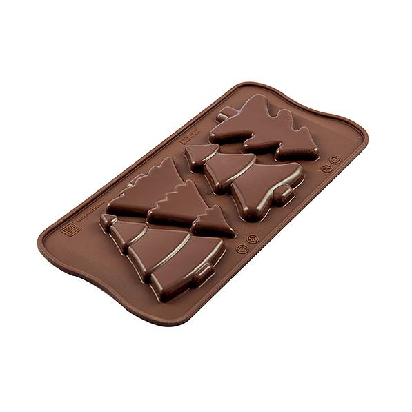 Forma do 4 czekoladek i żelków silikonowa SILIKOMART EASY CHOC CHOINKI BRĄZOWA