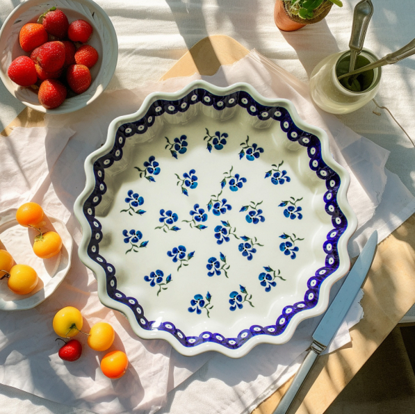 Forma do pieczenia tarty Ceramika Bolesławiec 32 cm - dek. 890 (drugi gatunek)