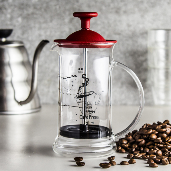 French press / Zaparzacz do kawy tłokowy szklany HARIO CAFE PRESS SLIM RED 0,2 l