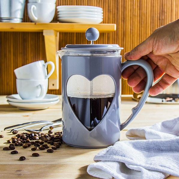 French press / Zaparzacz do kawy tłokowy szklany LOVELY SZARY 0,8 l