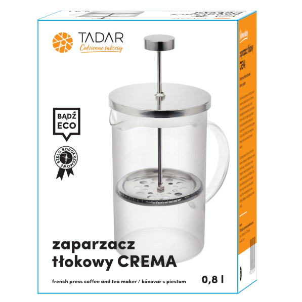 French press / zaparzacz do kawy tłokowy szklany TADAR CREMA 0,8 l