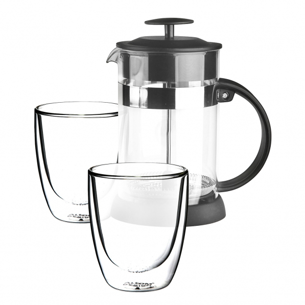 French press / zaparzacz do kawy tłokowy szklany ze szklankami termicznymi ANDREA 0,8 l