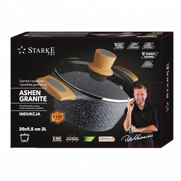 Garnek aluminiowy z pokrywką STARKE PRO ASHEN GRANITE 2 l