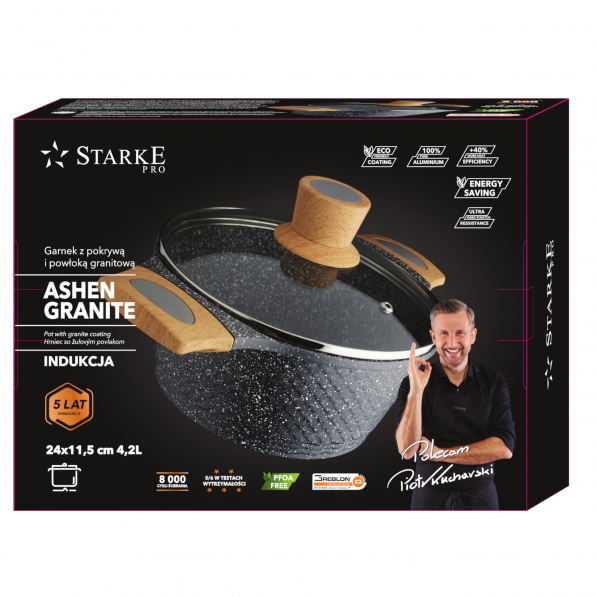 Garnek aluminiowy z pokrywką STARKE PRO ASHEN GRANITE 4,2 l