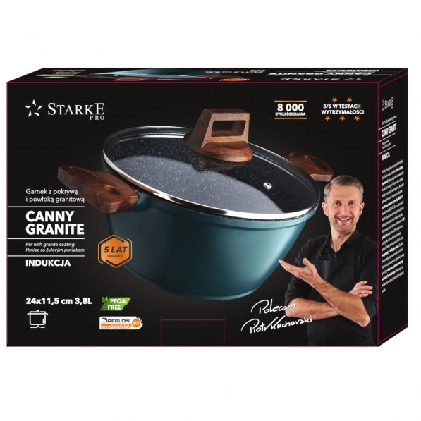 Garnek aluminiowy z pokrywką STARKE PRO CANNY GRANITE 3,8 l