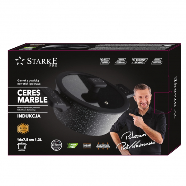 Garnek aluminiowy z pokrywką STARKE PRO CERES MARBLE 1,2 l