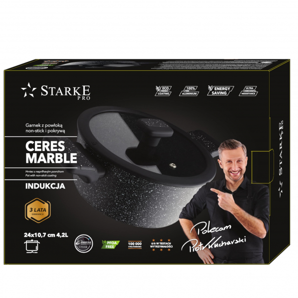 Garnek aluminiowy z pokrywką STARKE PRO CERES MARBLE 4,2 l