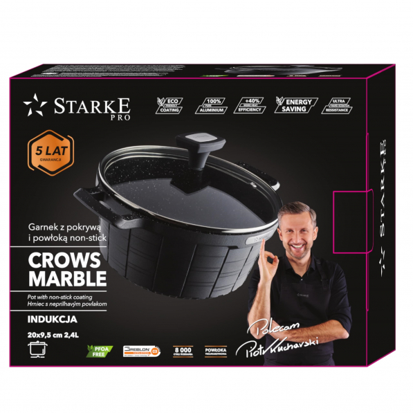 Garnek aluminiowy z pokrywką STARKE PRO CROWS MARBLE 2,4 l