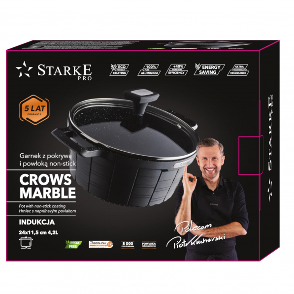 Garnek aluminiowy z pokrywką STARKE PRO CROWS MARBLE 4,2 l