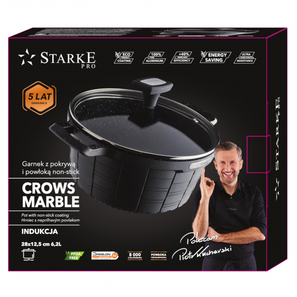 Garnek aluminiowy z pokrywką STARKE PRO CROWS MARBLE 6,2 l