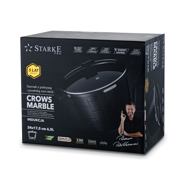 Garnek aluminiowy z pokrywką STARKE PRO CROWS MARBLE 6,5 l