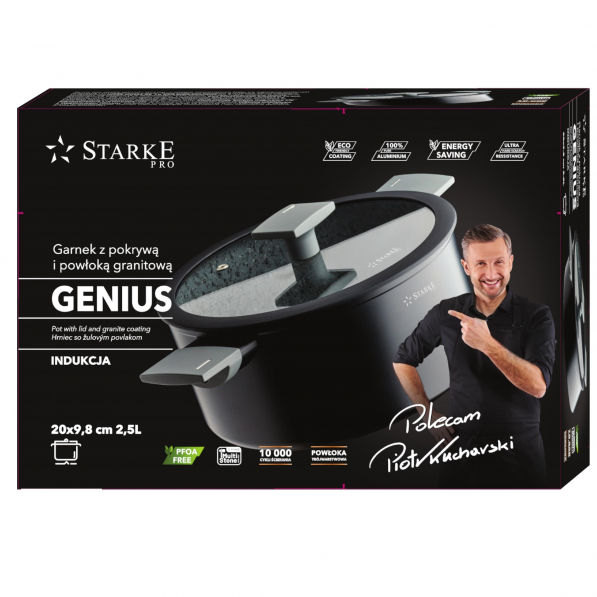 Garnek aluminiowy z pokrywką STARKE PRO GENIUS 2,5 l