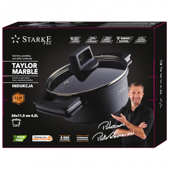 Garnek aluminiowy z pokrywką STARKE PRO TAYLOR MARBLE 4,2 l