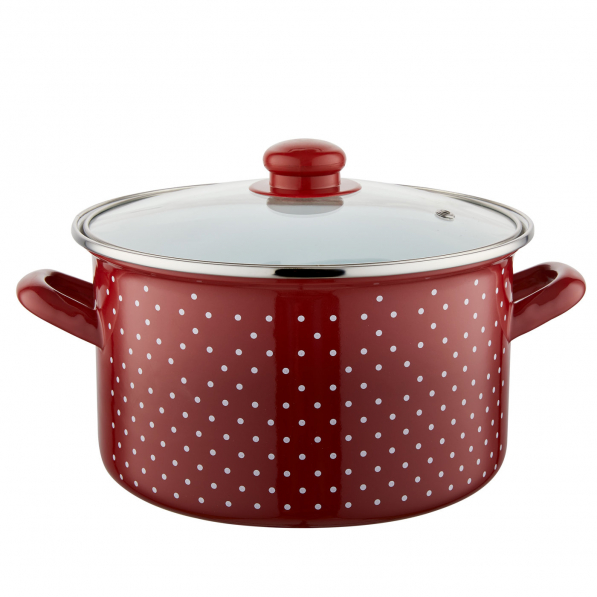 Garnek emaliowany z pokrywką EMALIA POLSKA PLESZEW RETRO CZERWONY 5,3 l