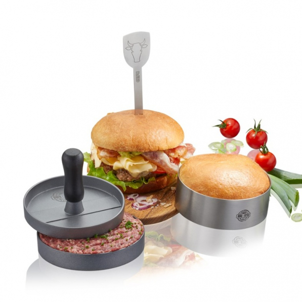 GEFU BBQ - prasa do hamburgerów aluminiowa z akcesoriami
