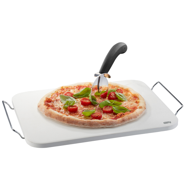 GEFU Darioso 38 x 30 cm - kamień do pizzy ceramiczny ze stojakiem i nożem