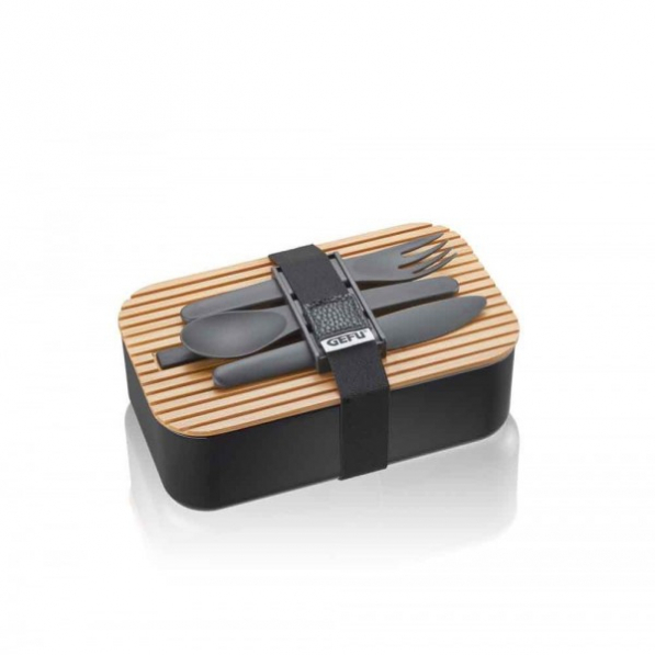 GEFU Enviro czarny - lunch box plastikowy ze sztućcami 