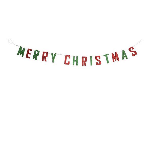 Girlanda / Napis bożonarodzeniowy plastikowy MERRY CHRISTMAS CZEROWNO-ZIELONY
