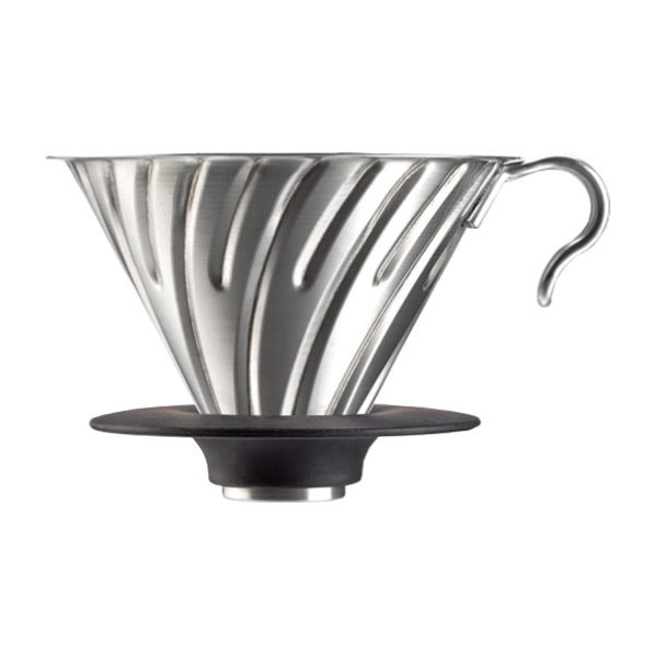 HARIO Drip V60-02 - dripper do kawy ze stali nierdzewnej z podstawką