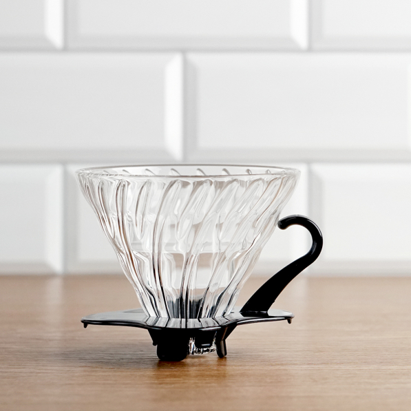 HARIO Drip V60-01 czarny - dripper do kawy szklany z miarką