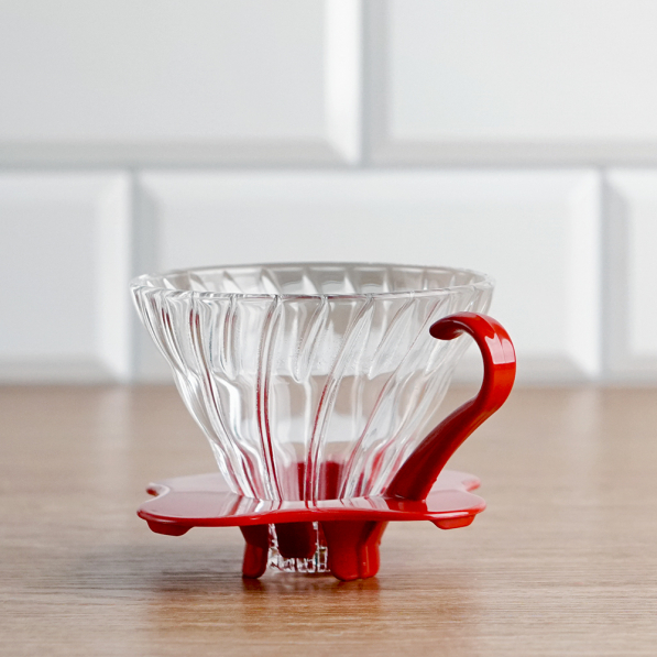 HARIO V60-01 Drip czerwony - dripper / filtr do kawy szklany z miarką