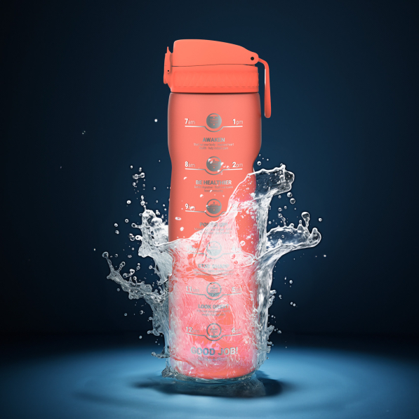 ION8 One Touch Time 1 l koralowa - butelka motywacyjna na wodę i napoje tritanowa