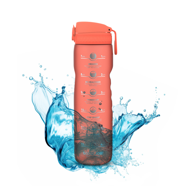 ION8 One Touch Time 1 l koralowa - butelka motywacyjna na wodę i napoje tritanowa