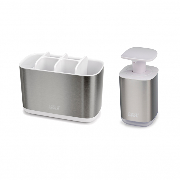 JOSEPH JOSEPH Easy Store Steel L srebrny - kubek łazienkowy na szczoteczki plastikowy + dozownik do mydła