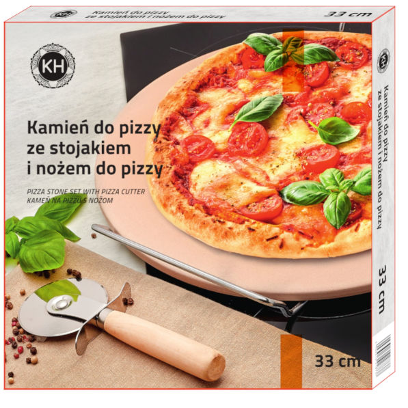 Kamień do pizzy kordierytowy z uchwytem i nożem KONIGHOFFER 33 cm