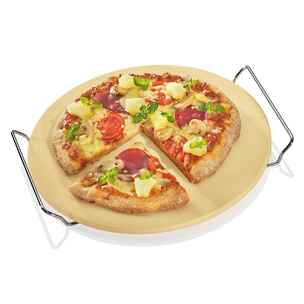 Kuchenprofi Pizza 30 cm beżowy - kamień do pizzy kordierytowy ze stojakiem