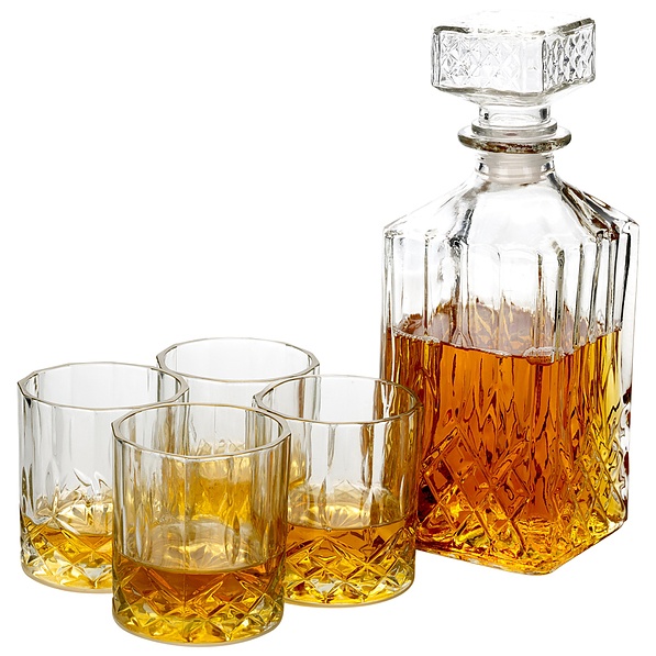 Karafka szklana z 4 szklankami WHISKY CRYSTAL 0,9 l