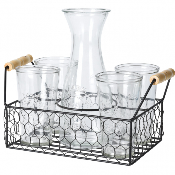 Karafka szklana z 4 szklankami i stojakiem EXCELLENT HOUSEWARE SET OF DRINKING GLASSES 1 l