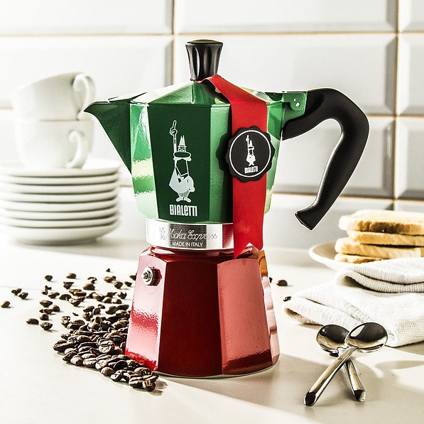 BIALETTI Moka Express Italia na 6 filiżanek espresso (6 tz) czerwono-zielona - kawiarka aluminiowa ciśnieniowa