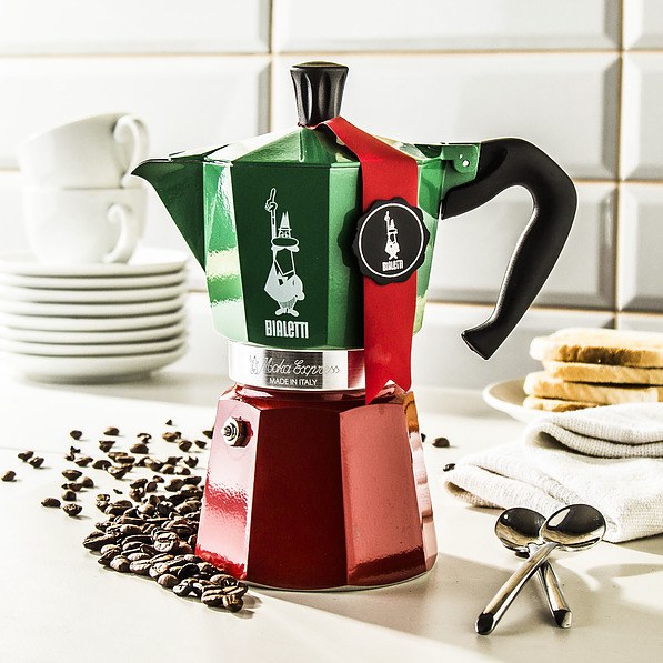 BIALETTI Moka Express Italia na 6 filiżanek espresso (6 tz) czerwono-zielona - kawiarka aluminiowa ciśnieniowa