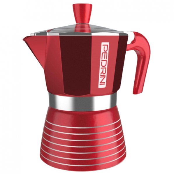Kawiarka aluminiowa ciśnieniowa PEDRINI INFINITY RED - na 3 filiżanki espresso (3 tz)