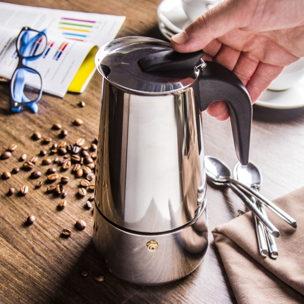 Kawiarka stalowa ciśnieniowa DOMOTTI VELLA - kafetiera na 9 filiżanek espresso (9 tz)