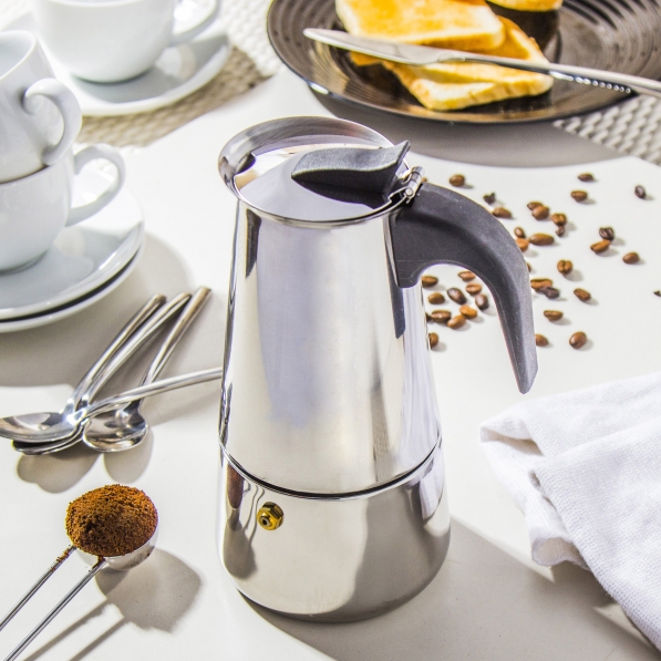 Kawiarka stalowa ciśnieniowa MODERNO - kafetiera na 6 filiżanek espresso (6 tz)