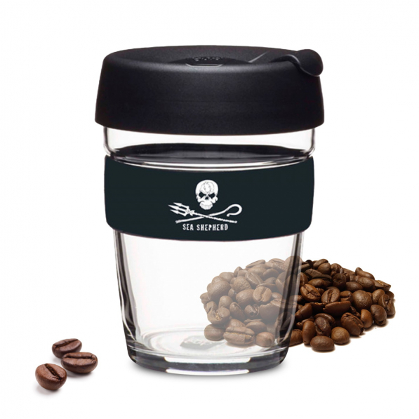 KEEPCUP Brew Sea Shepherd 340 ml czarny - kubek szklany z pokrywką