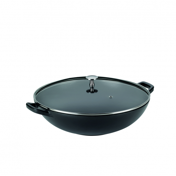 KELA Calido 36 cm czarna - patelnia / wok żeliwny z pokrywką