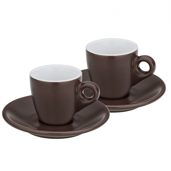 KELA Mattia 50 ml 2 szt. brązowe - filiżanki do espresso ceramiczne ze spodkami