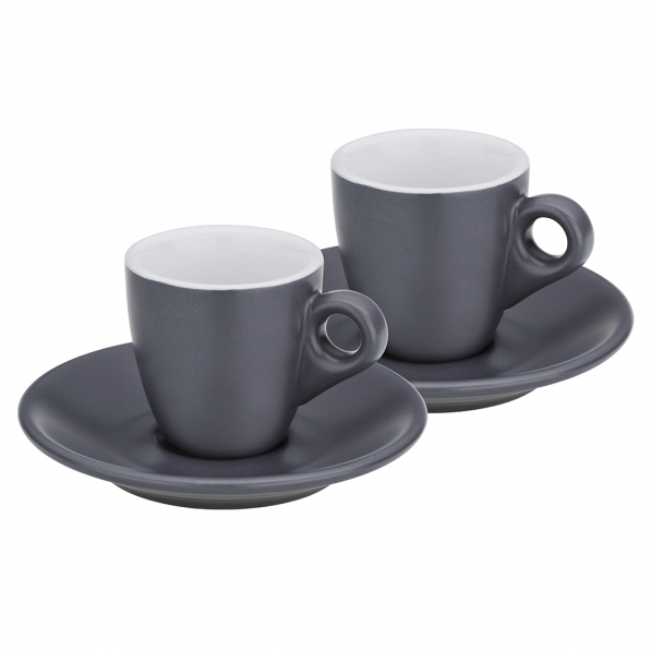 KELA Mattia 50 ml 2 szt. szare - filiżanki do espresso ceramiczne ze spodkami